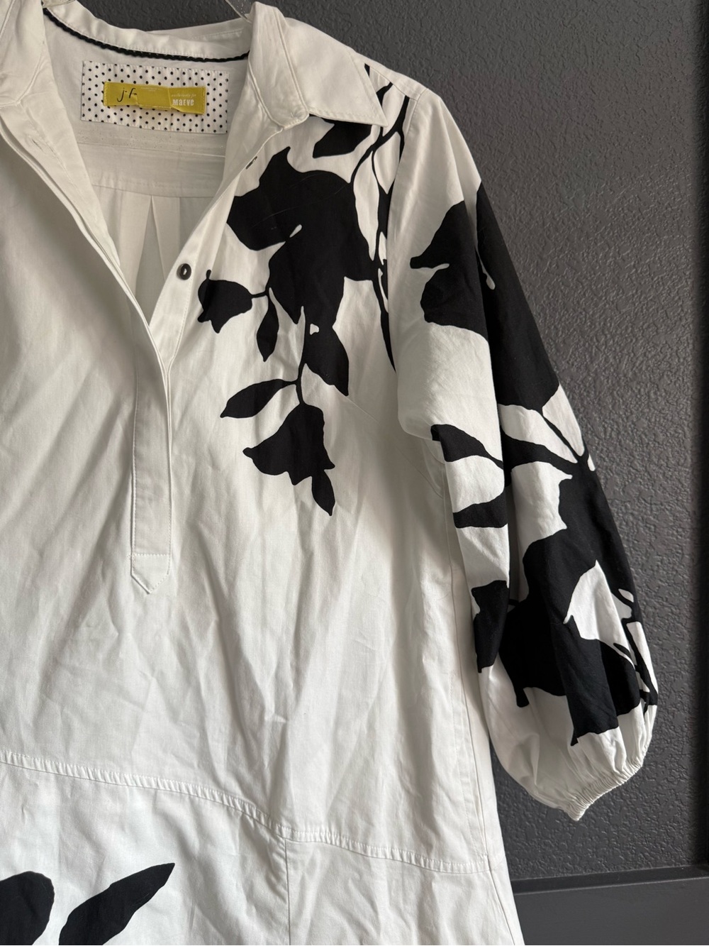 MAEVE • Jo Faulkner button front asymmetrical dress black white floral Small - Picture 6 of 11